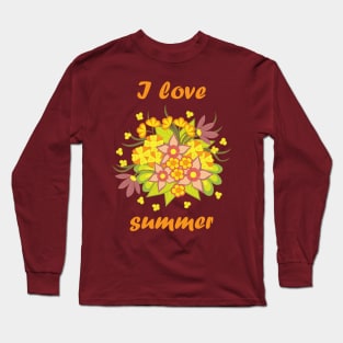 Orange summer composition doodle flowers Long Sleeve T-Shirt